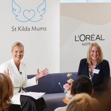 Martine Harte and Jessica MacPherson at St Kilda Mums Make A Mother's Day campaign official launch
